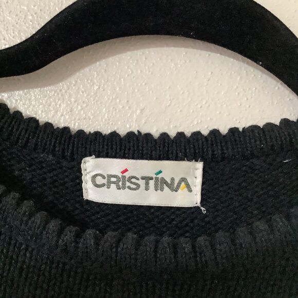 Vintage 90s Christina Embellished Rhinestone Knit Patchwork Pullover Sweater OS - Picture 9 of 10